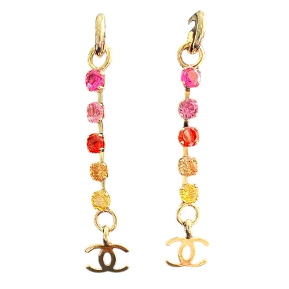 Chanel Light Gold Multi Crystal Dangle CC Earrings Cruise 2024 (CCXX015) - Picture 1 of 6